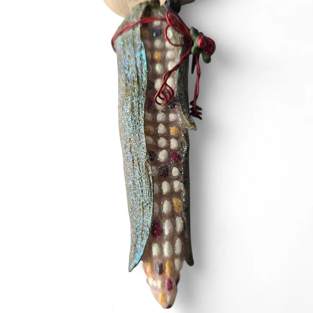 Whimsical Pig on Corn Ornament with Cardinal Folk Art Christmas Tree Decor